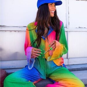 NWT Dressed in LALA Colorful Pleated Jumpsuit